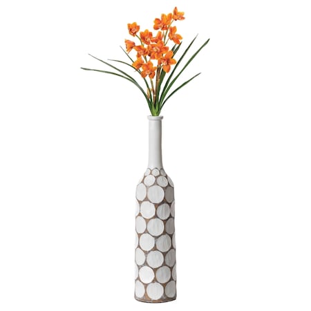 Decorative Contemporary Floor Vase White Carved Divot Bubble Design With Tall Neck, 26 Inch